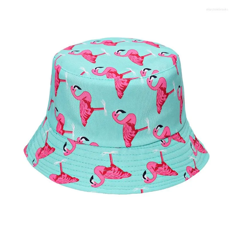 Berets 2023 Summer Fisherman Hat Fashion Fashion Flamingo Print Basin Двусторонний солнцезащитный крем