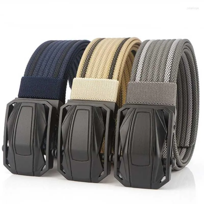 Kemerler Yüksek Kalite Moda Erkek Siyah Naylon Kemer Açık Metal Metal Otomatik Toka Tuval Sıradan Pantolon Serin Vahşi Lüks Bel Beltsbelts