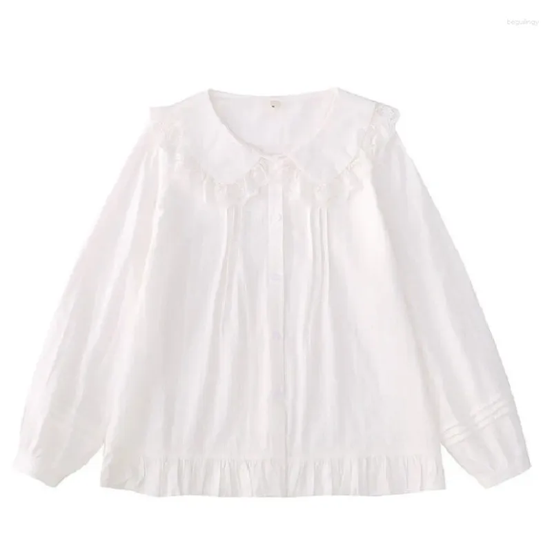 Женские блузки для девочек, свободные повседневные белые рубашки, топы в консервативном стиле с длинными рукавами, милая милая блузка с базовым слоем, осень-весна