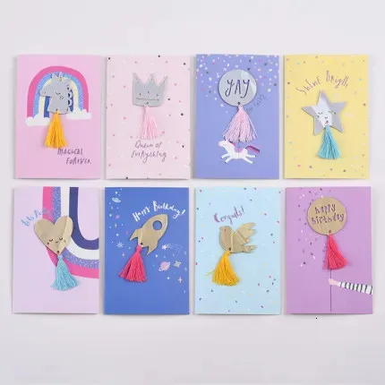 Greeting Cards 5pcs Cute Mirror Ornament Birthday Gift Card For Kids Queen Girl Space Boy Message 231110