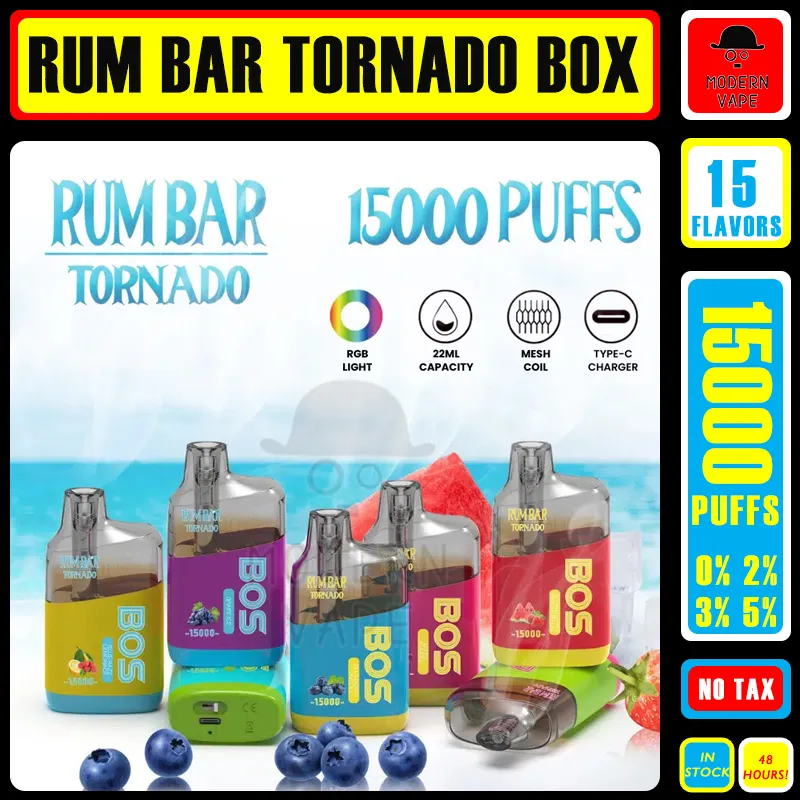 QST RUM BAR Tornado box 15000 Puffs Original Disposable Vape Pen 16 flavor E- cigarette vape Mesh Coil RGB Light flashing europen market in stock