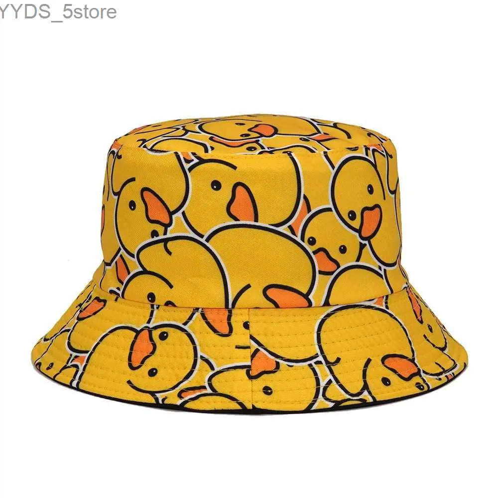 Breda randen hattar hink hattar sommar sol hatt reversibel gul anka hink hatt för män kvinnor bomull bob panama flickor strand resor utomhus fiskare hatt yq231110