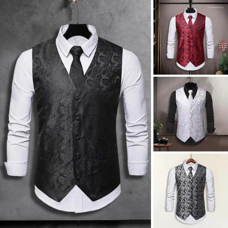 Men's Vests Regular Fit Vest Suit Men Party Stylish Retro Groom Wedding Waistcoat With Printed Sleeveless V Neck Slim For