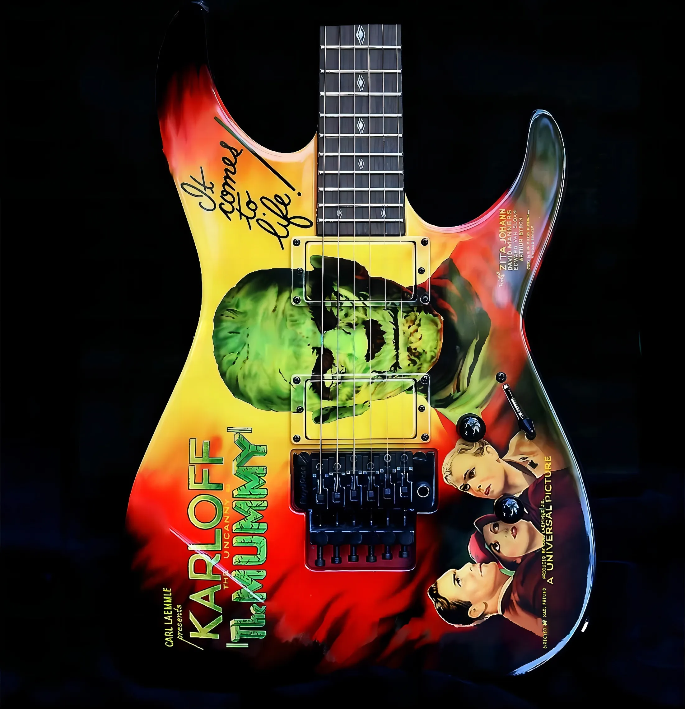 Custom kirk Hammett LTD KH-3 Karloff Mummy Monster Movies Collection 7v Chitarra elettrica Paletta inversa, Copia pickup EMG, Floyd Rose Tremolo