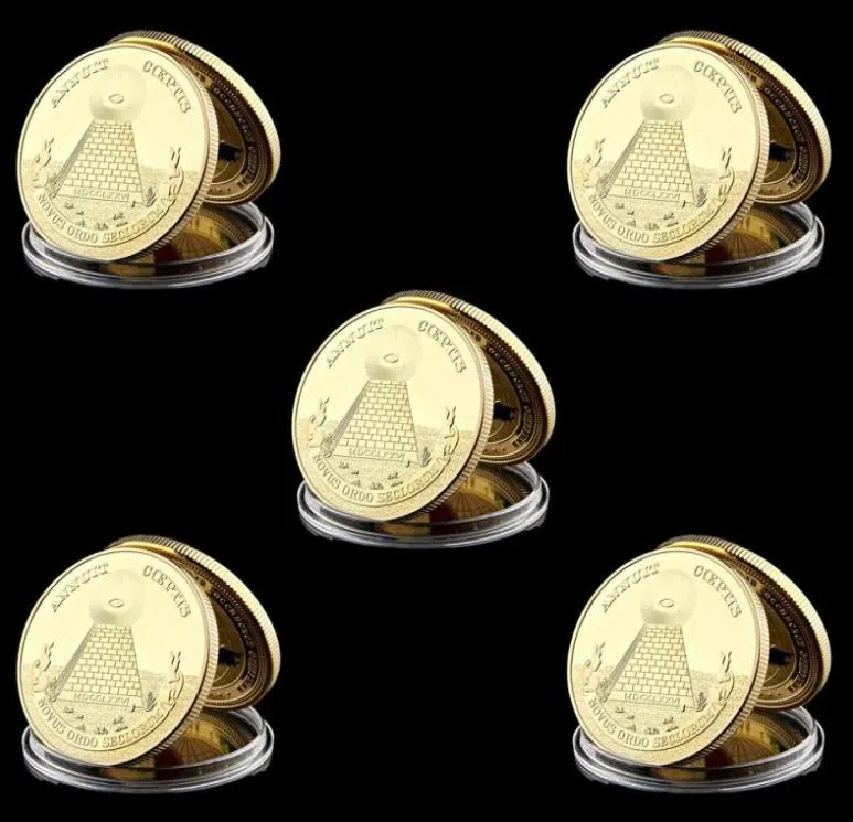 5pcs Masonic Craft Annuit USA Liberty Eagle Token Gold Plated 1oz Challenge Metal Coin Collection Wcapsule1761943