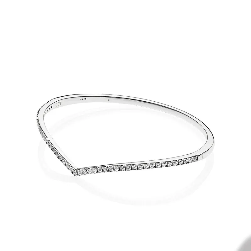 Sparkling Wishbone Bangle Bracelet for Pandora 925 Sterling Silver Wedding designer Bracelets Jewelry For Women Girlfriend Gift bracelet with Original Box Set