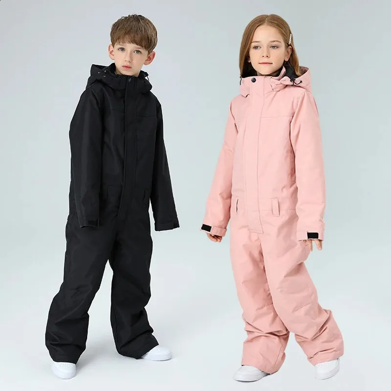 Skianzüge Mit Kapuze Junge Skianzug Dicke Warme Baby Mädchen Schnee Overall Sport Wasserdichte Kinder Snowboard Kleidung Kinder Overalls 231109