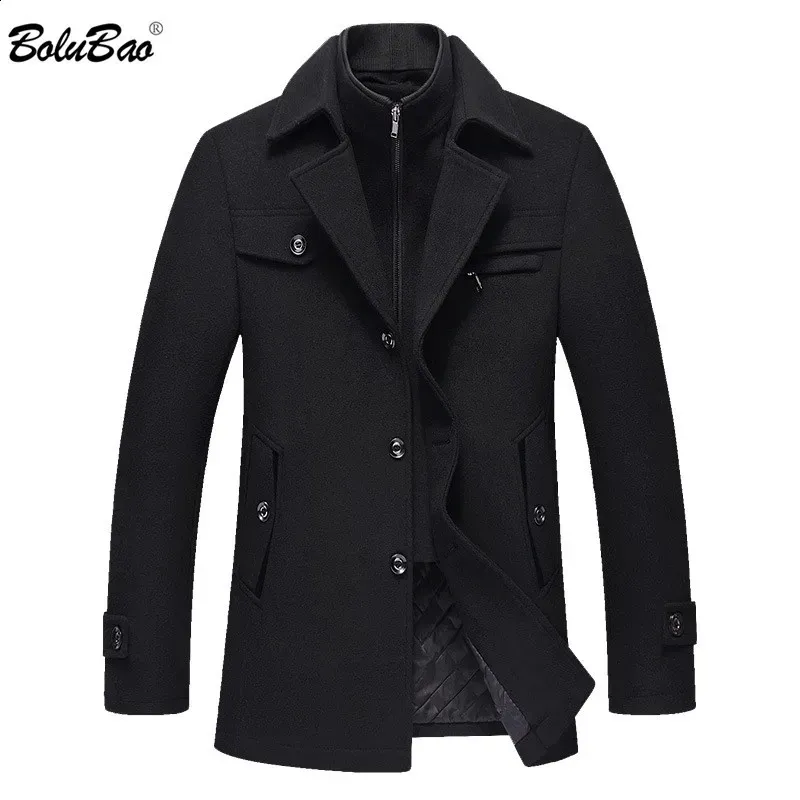 Men's Wool Blends BOLUBAO Men Winter Wool Coat Men's High Quality Solid Color Simple Blends Woolen Pea Coat Male Trench Coat Casual Overcoat 231109