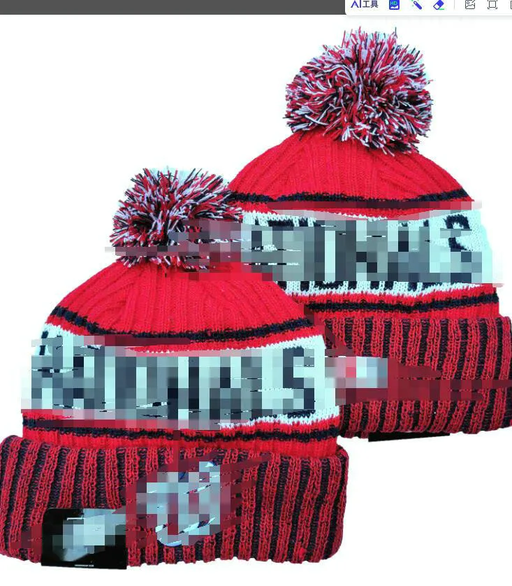 Casquettes pour hommes Bonnets nationaux Washington Hatsll 32 équipes tricotées à revers avec pompon rayé en laine chaude USA College Sport Bonnet de hockey pour femmes