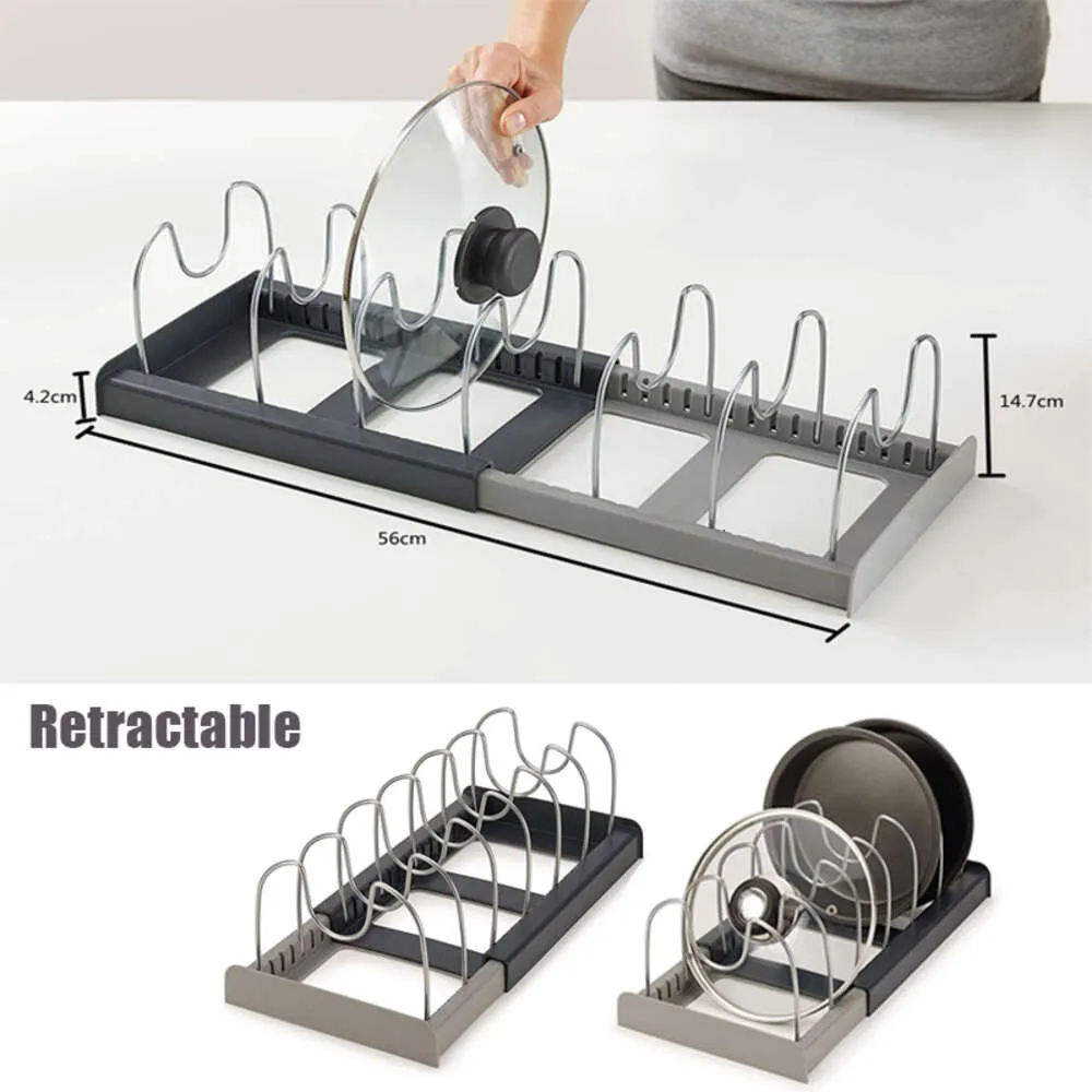 Ny utbyggbar rostfritt stål förvaringsställ Köksarrangör Holder för PAN POT LID Cutting Board Torkning av köksredskapsorganisatör