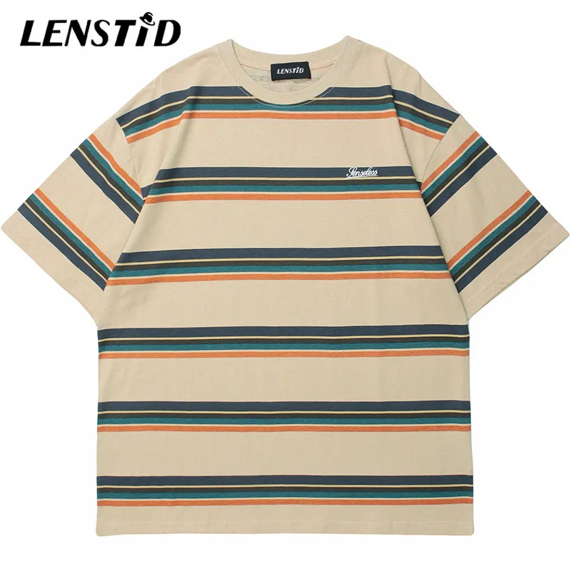 T-shirts pour hommes LENSTID Summer Men T-shirts à manches courtes Hip Hop Striped Print Basic TShirts Harajuku Streetwear Mode Casual Cotton Tops Tees 230410