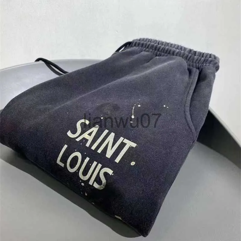 Calças masculinas Saint Louis Oversized Sweatpants Homens Mulheres 1/1 Melhor Qualidade Tinta Salpicos Graffiti Calças Com Cordão J231110