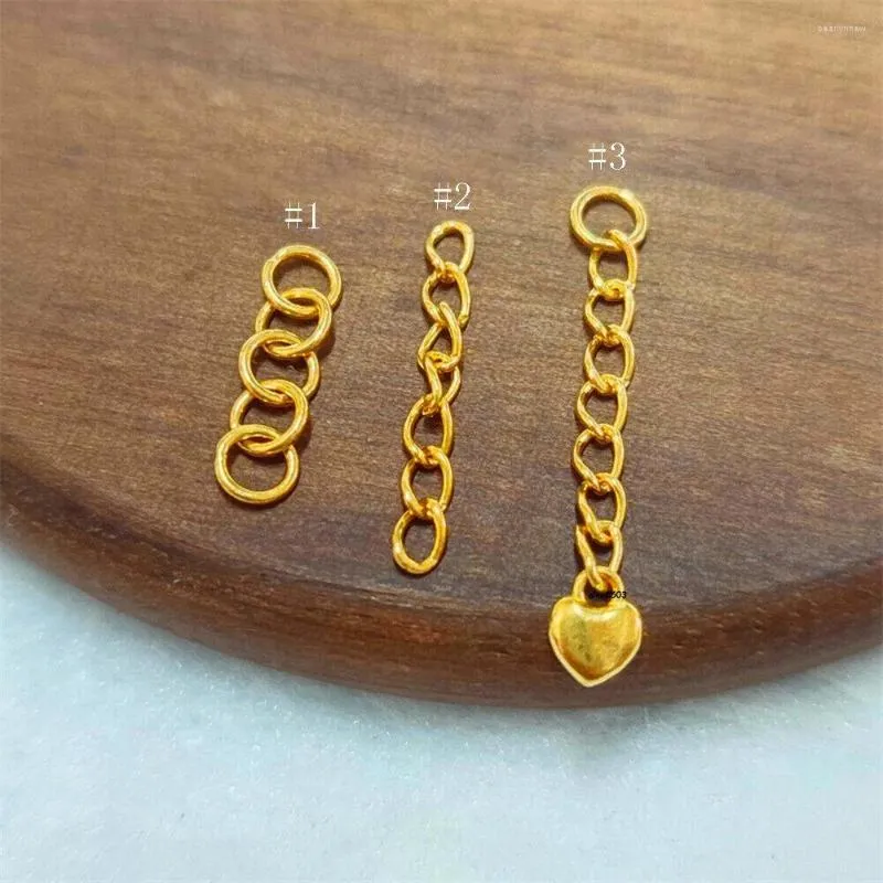 Catene Collana in oro giallo 24 carati puro Extender Fix Collana Bracciale Lunghezza 0,98 pollici Ciondolo a forma di cuore amoroso