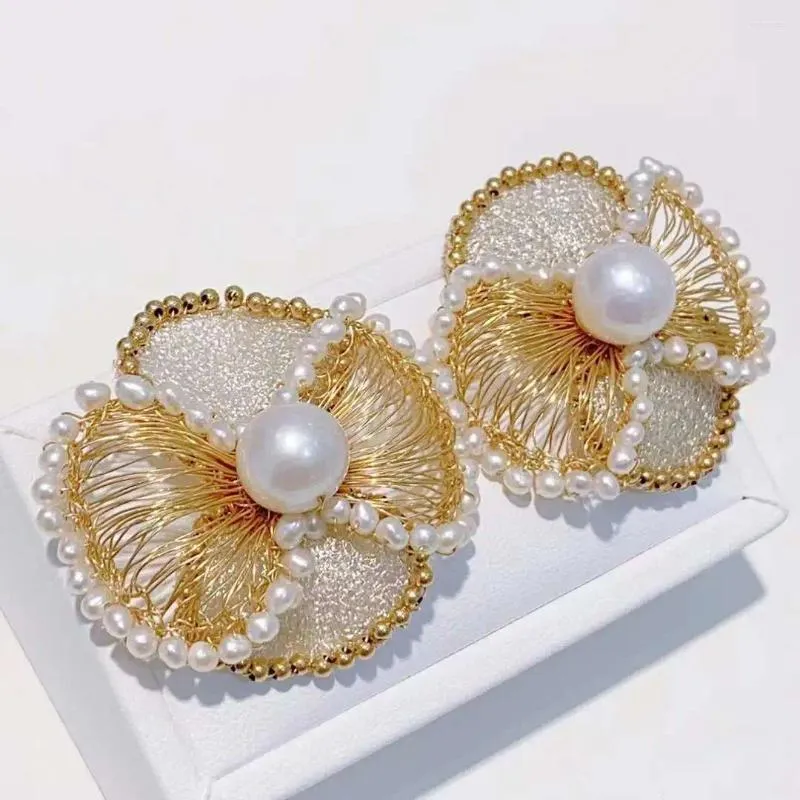 Boucles d'oreilles SGARIT bijoux de mode or 14K rempli 9-5-10mm perle d'eau douce naturelle conception de dentelle magnifiques femmes