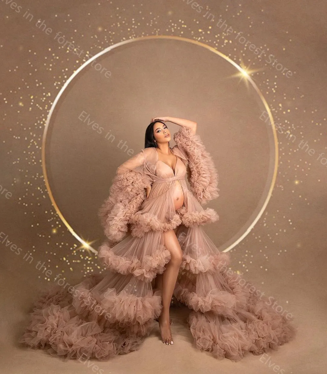 Women s Fur Faux Dusty Pink A-Line Tulle Modal Maternity Dress with Puffy  Ruffles and Long Sleeves for Baby Shower from Dhgate Womens Fur & Faux Fur  - price 223.87