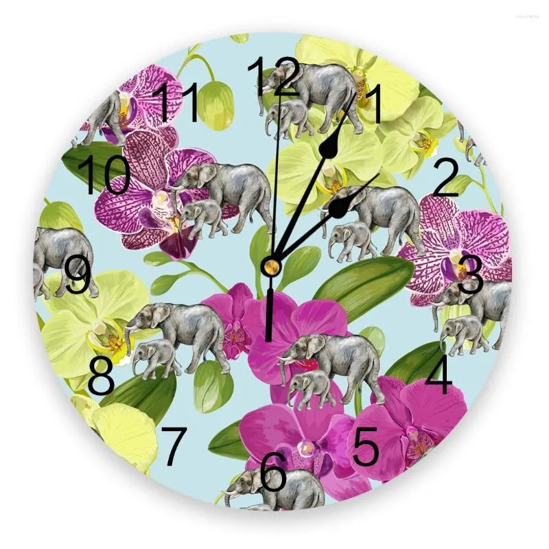 Horloges murales plante Animal éléphant fleur horloge Style rond mode Design moderne maison salon chambre décoration