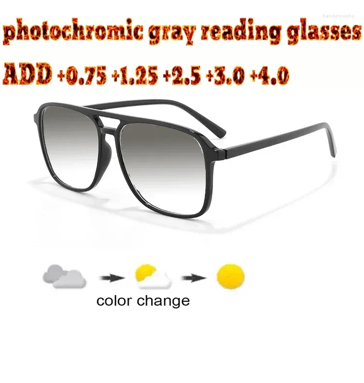 Sonnenbrille Pochromic Grau Lesebrille Doppelte Brücke Große Größe Hochwertige Mode Männer Frauen 1,0 1,5 1,75 2,0 2,5 3 3,5 4