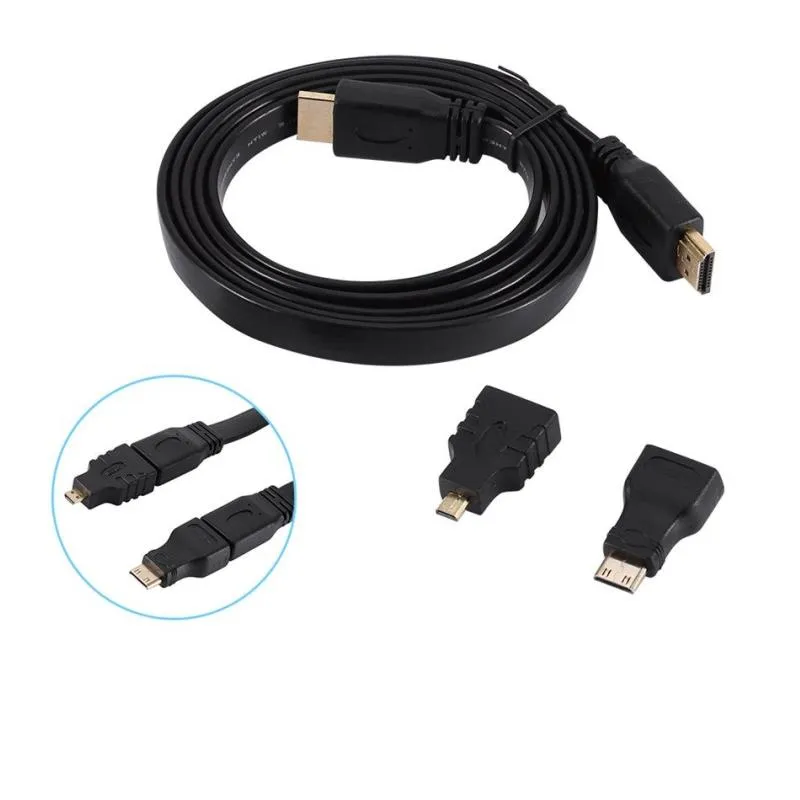 Freeshipping 1080p H-D-MI-kabel H-D-MI till minimicroadapterpaketuppsättning för HDTV Android Tablet PC TV Laptop Universal Black FCQNF