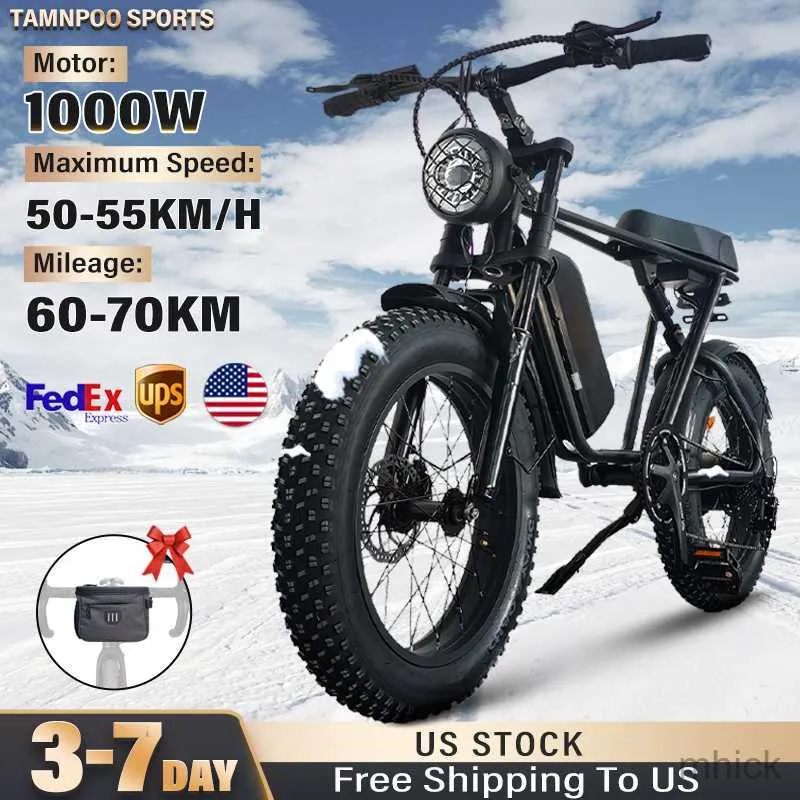 Bike Pedals Electric Bicycle 20 Inch Fat Tire Moped Bicycle 1000W Brushless Motor 48V 15AH Lithium Battery Mountain Beach 50km/H E Bikes M230411