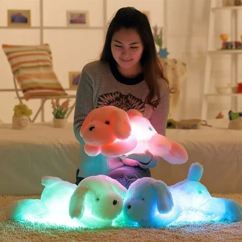 Plush Light - Up Toys 30/50cm LED Therming Dog Toy Big Size LED LED LID GUPPY TOY TOY Luminous Cute Dog Dold محشو الأطفال دمية طفل عيد ميلاد 231109