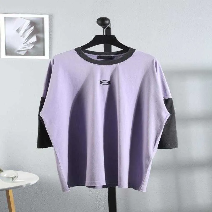 2023 Новая женская высококачественная футболка для футболки с передней частью среднего рукава вымыта изношенная английская буква