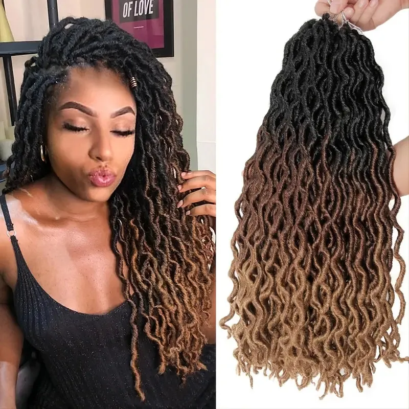 18 Inch Gypsy Locs Crochet Braid Hair Ombre Afro Dreadlocks Goddess Locs Crochet Hair Wavy Synthetic Goddess Faux Locks Hair Extensions