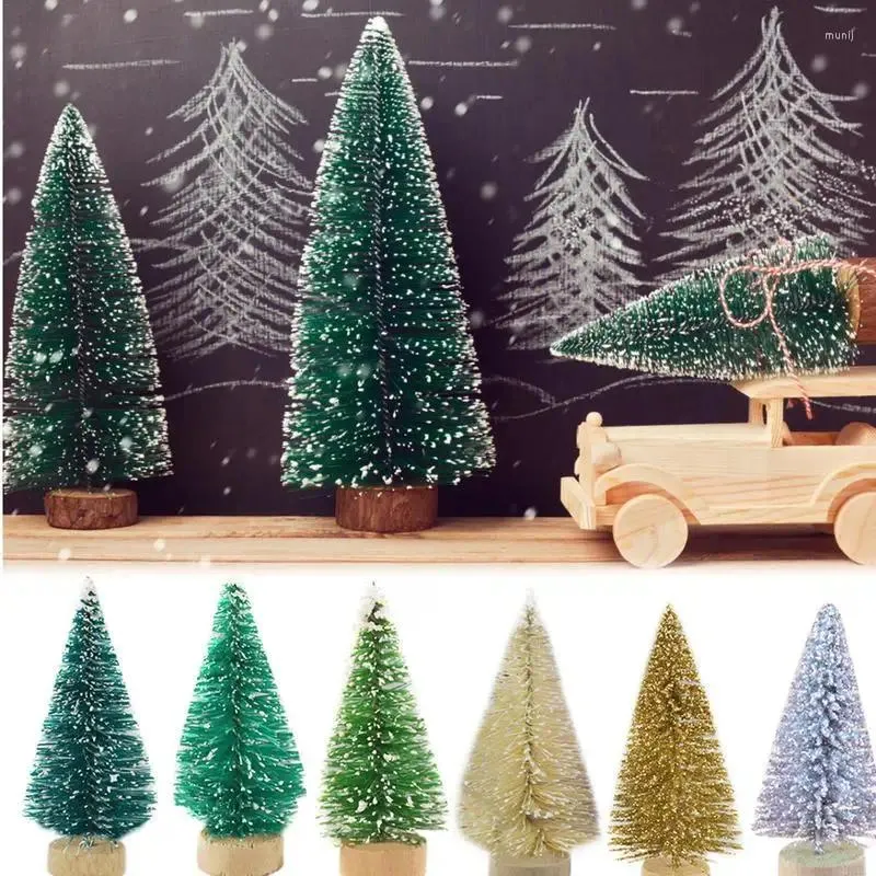 Décorations de Noël 12 pièces Mini Tree Craft Accessoires Sisal Silk Cèdre Décoration en or Argent Bleu Vert Blanc