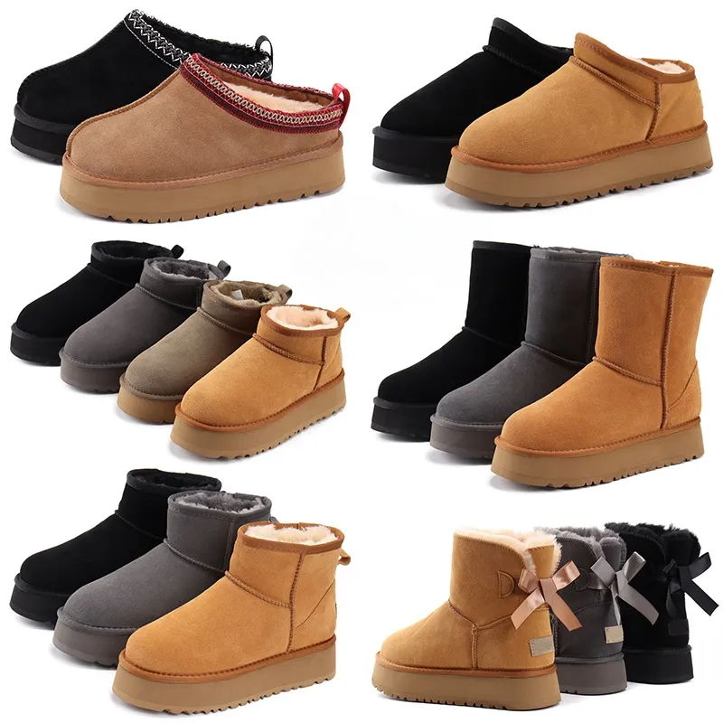 المصمم Ultra Mini Platform Boots Women Tazz Tasman Suede Slippers Kids Australia Snow Boot Winter Warm Wool Shoes Australian Bootes Fur Sheepskin Ankel Booties