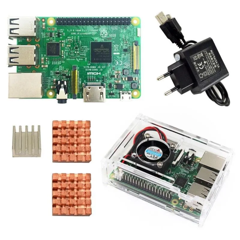 Freeshipping D Raspberry Pi 3 Model B starter kit-pi 3 board / pi 3 case /EU power plug/with logo Heatsinks pi3 b/pi 3b with wifi & eto Ojum