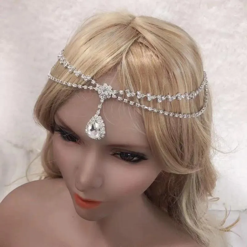 Pinces à cheveux 2023 mode luxe brillant strass goutte d'eau front chaîne accessoires femmes cristal bijoux cadeau