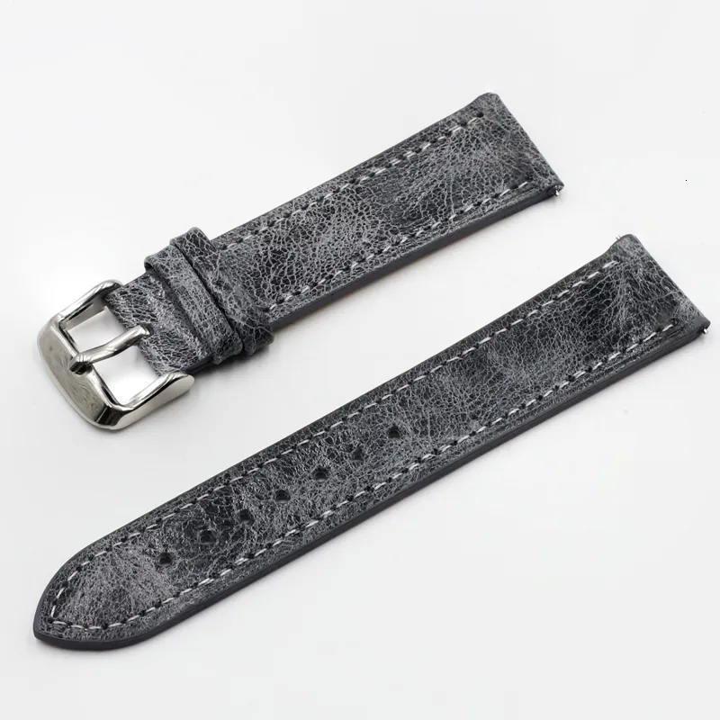Watch Bands High quality retro strap 18mm 20mm 22mm 24mm leather strap gray black brown men's watch accessories 230410