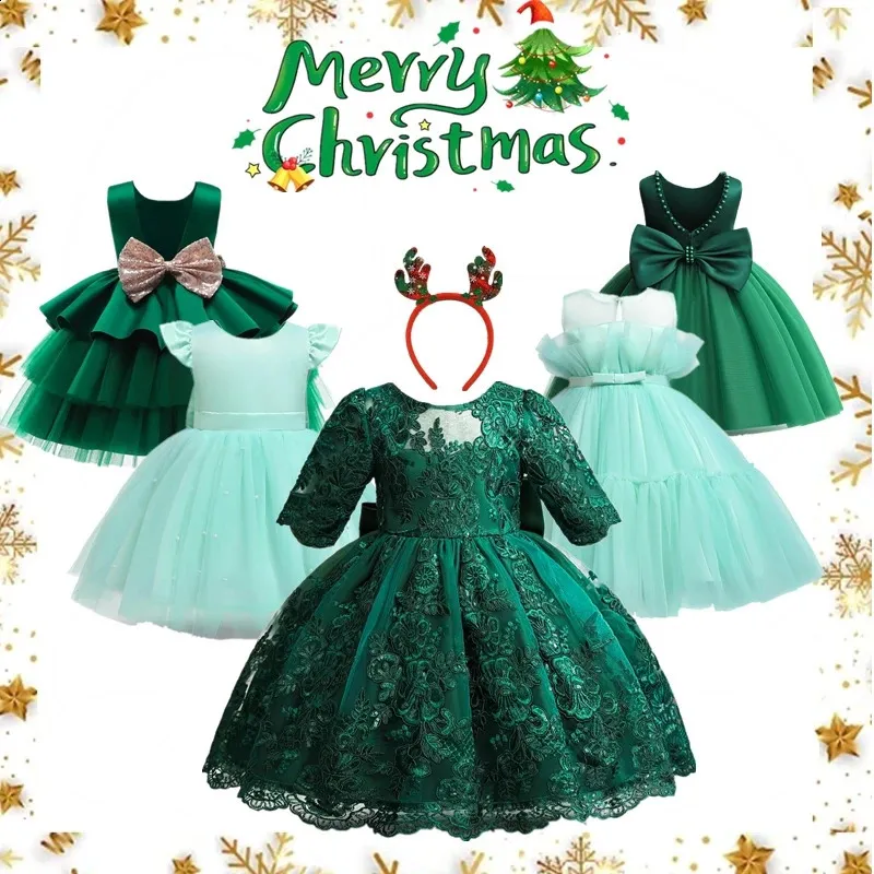 Girl's Dresses Toddler Girl Christmas Green for Xmas Evening Dress Children Birthday Party Year Costume Wedding Prom Gown 231109