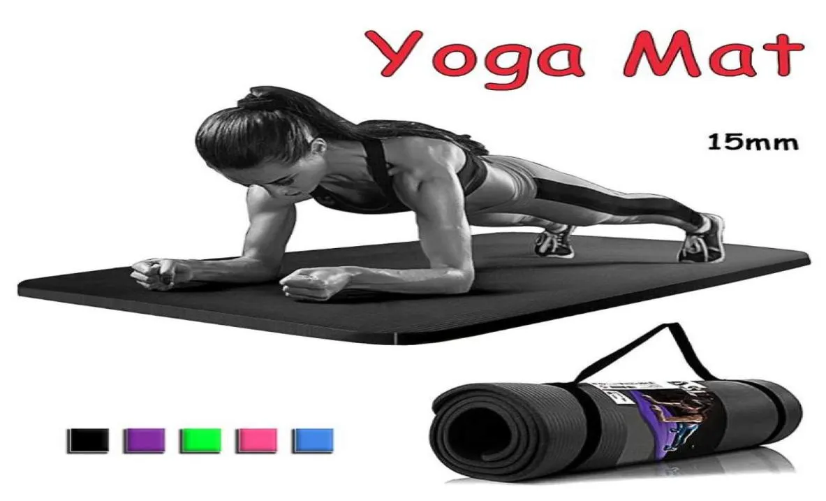 Yogamatta med bärhandtag 15 mm tjock non slip gym träning fitness pilates ekofriendly material yogamat409800251