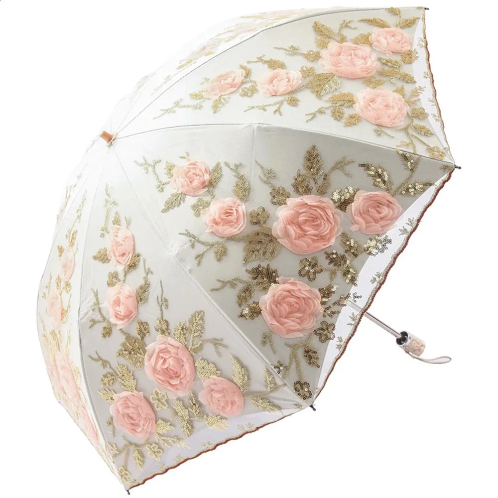 Paraplyer snörning av blomma paraply för kvinnor sommarparasol vikande solträdgård uv paraply bärbar dam vacker strand paraplu regn redskap 231109