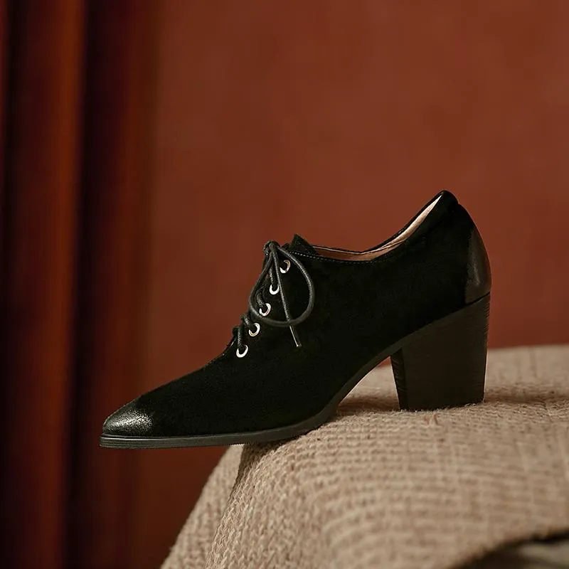 Sukienka buty slfgxzy 2023 marka moda na wysokie obcasy oryginalne skórzane pompki proste koronkowe do góry spiczaste palce biuro czarne
