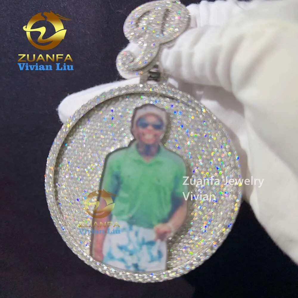 Bijoux de mode de haute qualité Hip Hop en argent Sterling glacé diamant Vvs Moissanite Photo pendentif