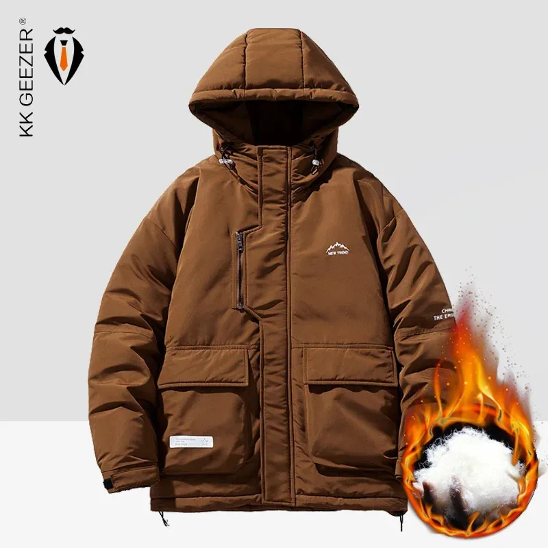 Mens Down Parkas Winter Jackets Män huva varma bomullsrockar Trenchen Autumn Oversize Windbreak Flanell Loose Pocket Male Waterproof vadderad 231110