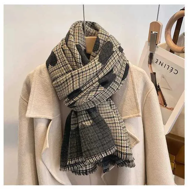 Designer Hart Plaid Mode Dames Lange Verdikte Warme Gebreide Sjaal Hijab Stola Sjaals Dubbelzijdig Kasjmier Sjaal Herfst Winter Dames 1CCDJ