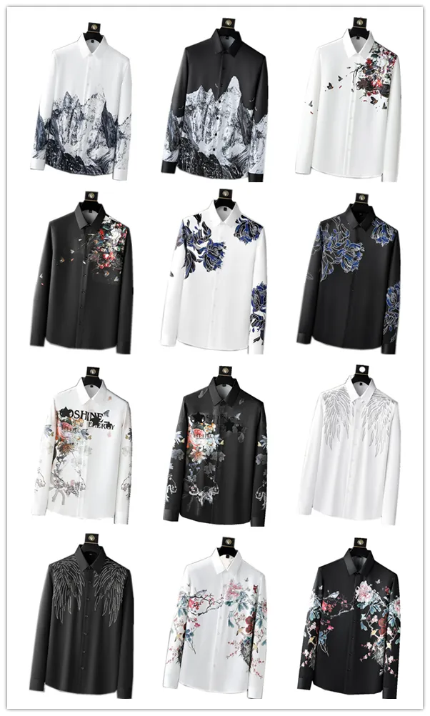 Designer Men's Dress Shirt Business Fashion Casual black and white classic long sleeve shirt brand men's spring slim-fit shirt M-3XL-TL