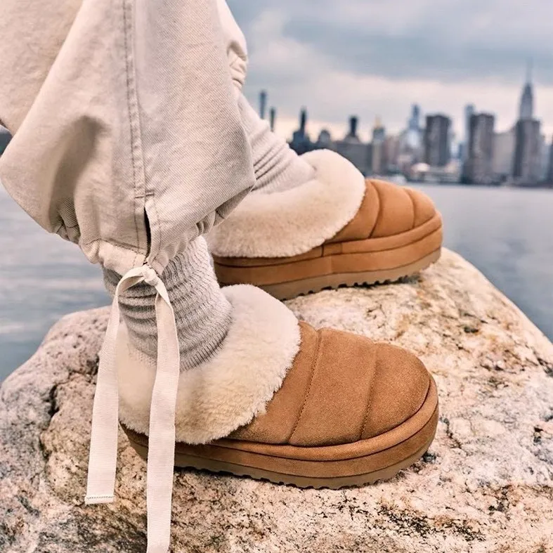 Chestnut Tazzlita Designer Sheepskin Suede Platform Slipper Boots Shearling Lined Women s Booties