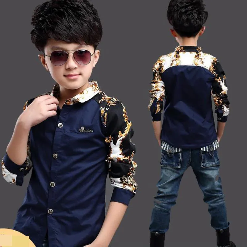 Barnskjortor Baby Kids Print Bluses Fall Boys Long Sleeve Shirts Boys Shirts Boy Top Clothes Blus Back to School Outfit Costume 230410