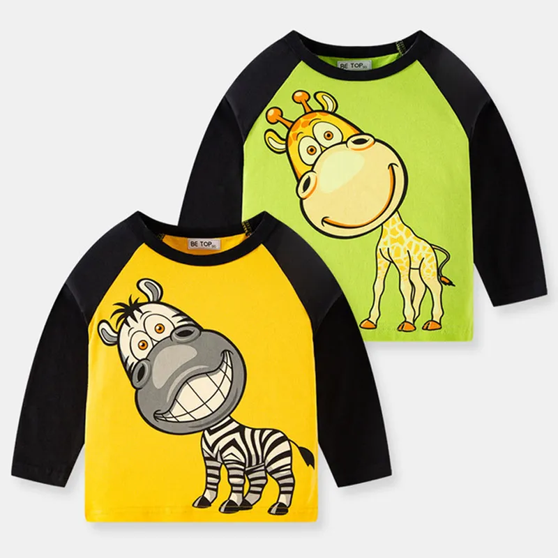 TシャツTuonxy Boy Children'sTシャツ秋の漫画かわいいロバパターンシャツ長袖トップベビー服のためのカジュアルクルーネック2-9y 230410