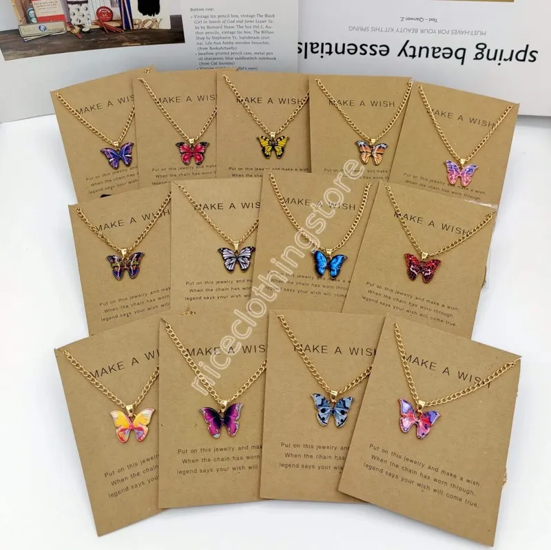 27 Styles Bohème Multicolore Papillon Pendentif Collier Ins Dames Alliage Chaîne Colliers Bijoux Cadeau Avec Carte