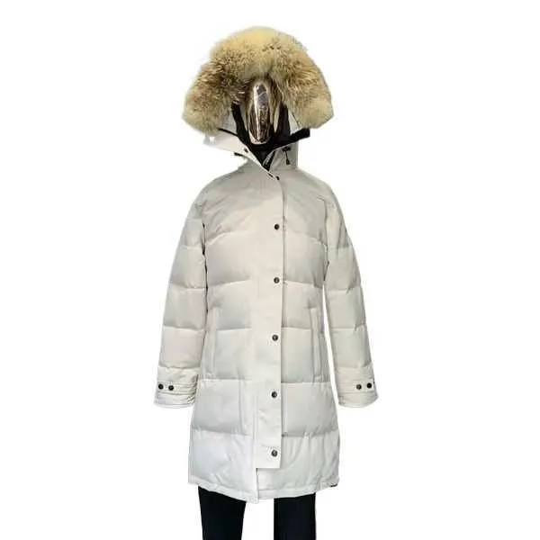 Womens Winter outdoor leisure sports down jacket white duck windproof parker long leather collar cap warm real wolf fur stylish classic adventure coat 7JSTY