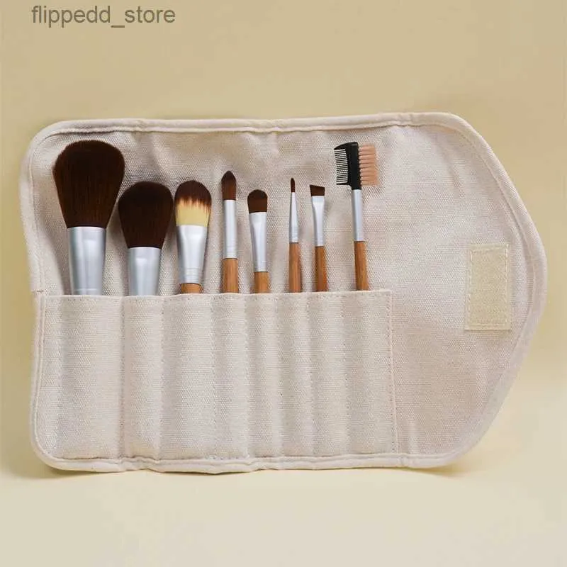 Makeup Brushes 8pcs Natural Bamboo Handle Makeup Brushes Make Up Tool Set For Cosmetics Blush Powder Eyeshadow Kabuki Blending Beauty Tool Bag Q231110