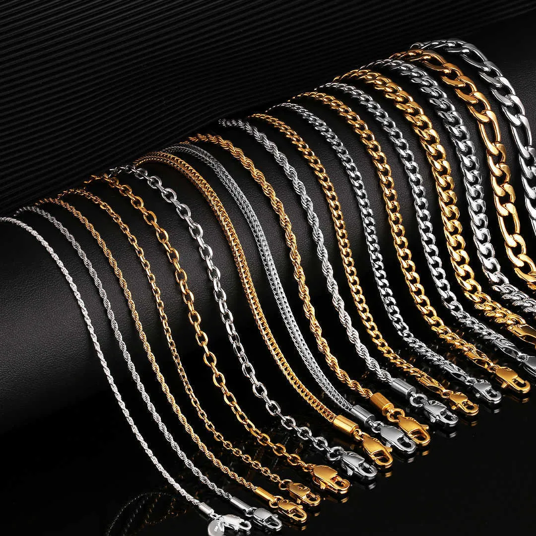 KRKC оптом 1,2 мм-7 мм ожерелье из нержавеющей стали Мужчина 14k 18k золота, наполненная кабельной кабельной цепью, цепная цепь фигаро фигаро цепь цепь