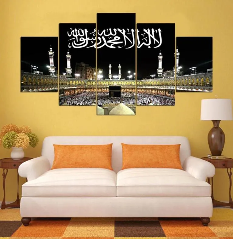 人気のある壁アート非フレームキャンバスファッション抽象5ピースイスラム装飾的な油絵物イスラム教徒の現代写真家装飾2481066