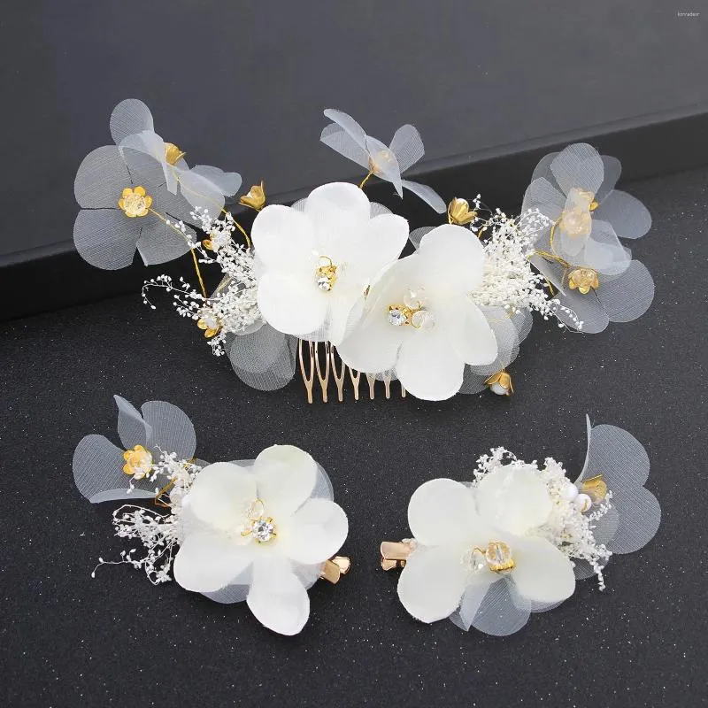 Haarspangen Weiße Seidenblumenkämme Strass Haarnadeln Seite Für Braut Hochzeit Zubehör Frauen Party Styling Schmuck