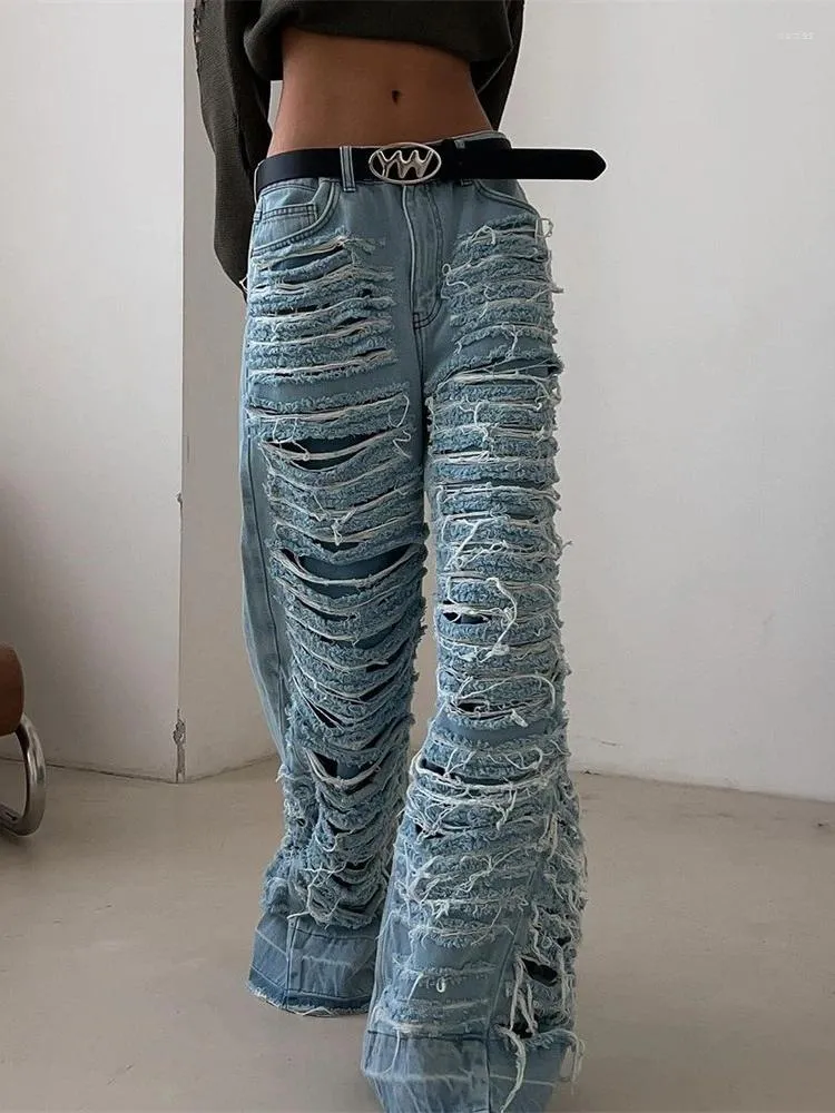 Dei Jeans delle donne TARUXY A Vita Alta Strappato Per Le Donne Nappa Allentato Moda Pantaloni Lunghi Femminile 2023 Autunno Baggy Cargo Denim Pant donna