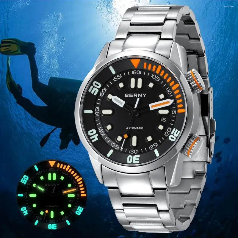 ساعة معصم برني 20BAR غواص أوتوماتيكي ساعة للرجال Miyota 8215 Super Luminous Super Swim Sport Wristwatch